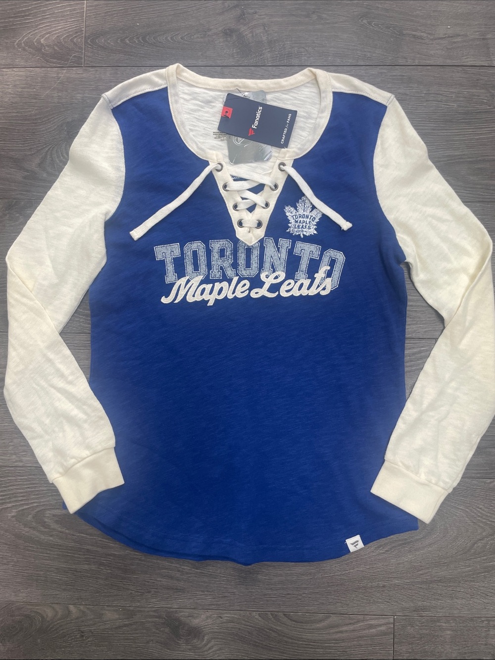 Fanatics Blue and White Toronto Maple Leafs Lace-Up Long Sleeve Top